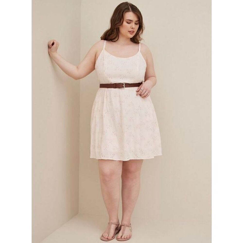 Torrid Trapeze Cami Dress - Eyelet Crepe Light Pink size 2X NWT